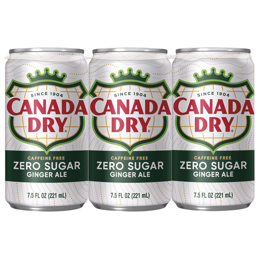 Canada Dry Zero Sugar Ginger Ale Soda, 7.5 fl oz cans, 6 pack