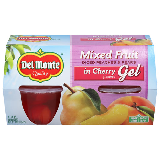 Del Monte Diced Peached & Pears Gel Cherry Mixed Fruit 4 - 4.5 oz Cups
