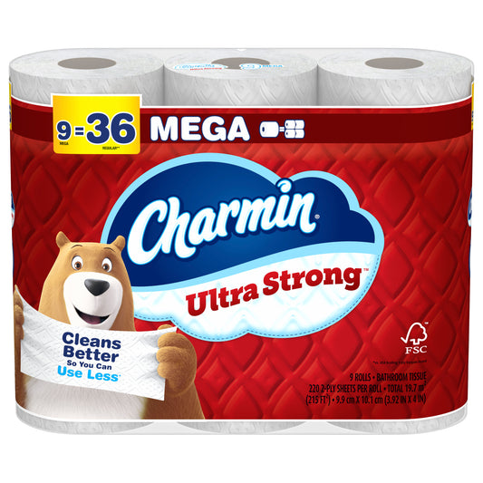Charmin Ultra Strong Toilet Paper 9 Mega Rolls, 220 Sheets Per Roll