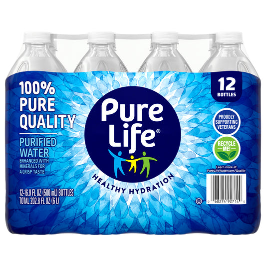 Pure Life Purified Water, 16.9 Fl Oz, Plastic Bottled Water (12 Pack)