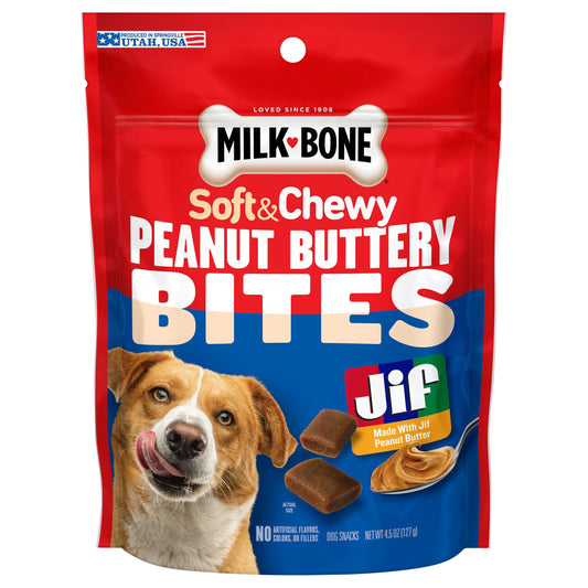 Milk-Bone Peanut Buttery Bites Soft Dog Treats With Jif Peanut Butter, 4.5-Oz. Bag