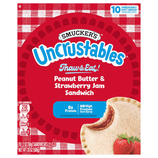 Smucker's Uncrustables Peanut Butter & Strawberry Jam Sandwiches, 2 oz, 10 count (Frozen)