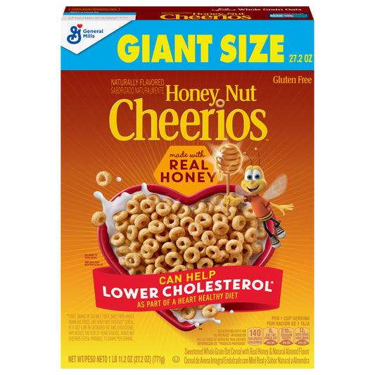 Honey Nut Cheerios Heart Healthy Breakfast Cereal, Gluten Free Cereal With Whole Grain Oats, Giant Size, 27.2 oz