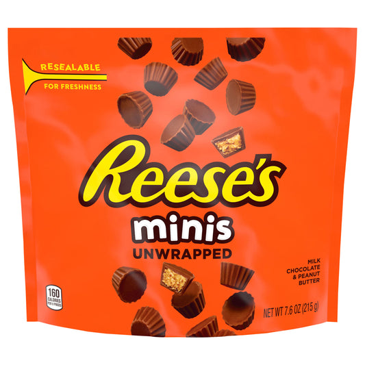 REESE'S Minis Milk Chocolate Unwrapped Peanut Butter Cups, Candy Bag, 7.6 oz