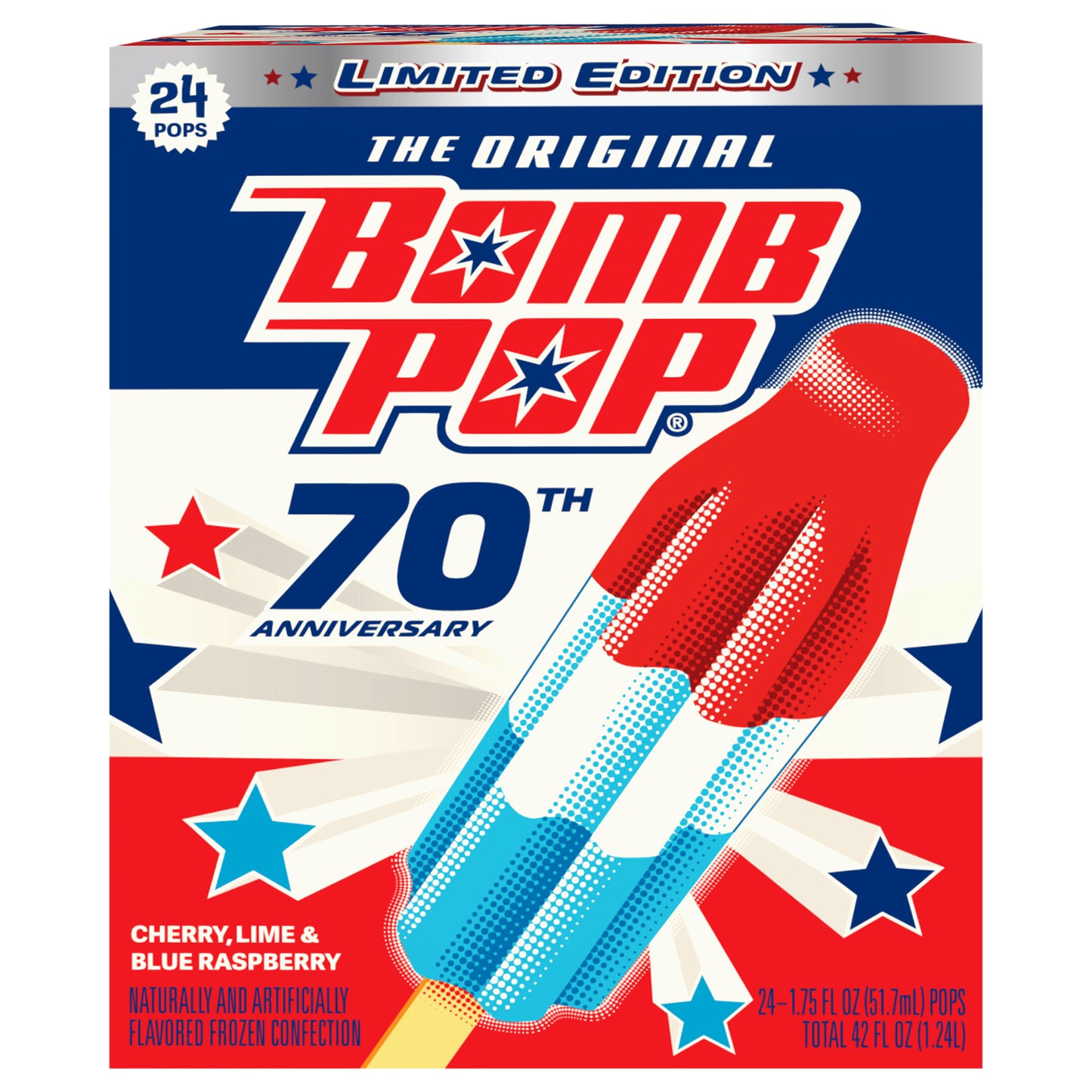 Bomb Pop The Original Cherry, Lime & Blue Raspberry Pops 24 - 1.75 fl oz Each