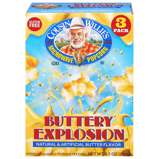 Cousin Willie's Microwave Buttery Explosion Popcorn 3 Each
