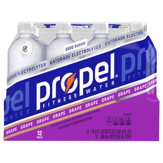 Propel Zero Sugar Electrolyte Water Beverage Grape 16.9 Fl Oz 12 Count