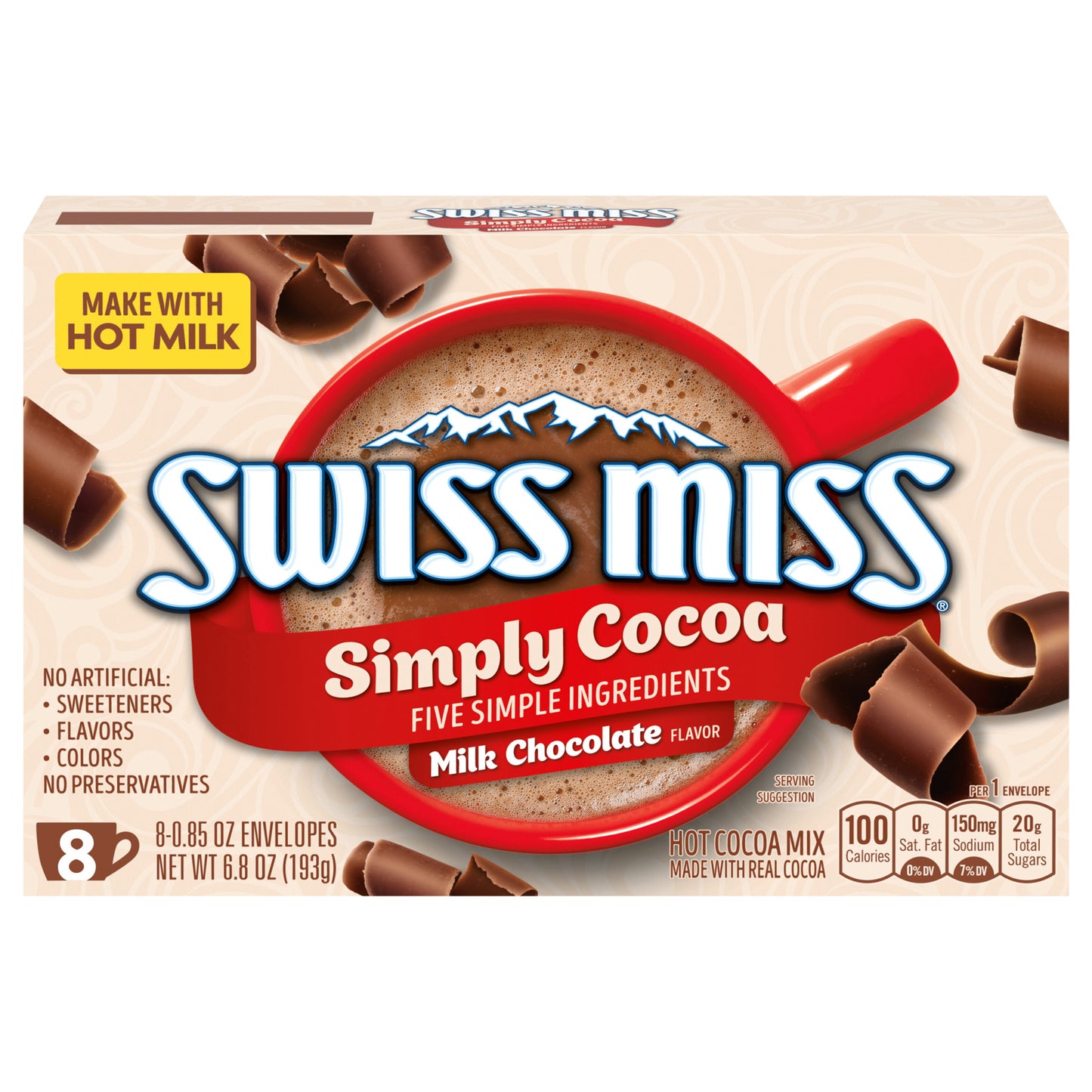Swiss Miss Simply Cocoa Milk Chocolate Flavored Hot Cocoa Mix, 8 Count Hot Cocoa Mix Packets