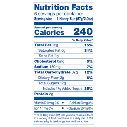 Wonder Iced Honey Buns, Individually Wrapped Iced Pastry Snacks, 12 oz, 6 Count