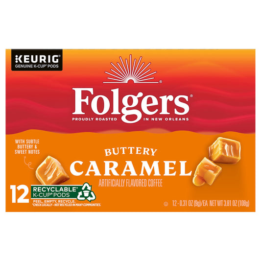 Folgers Buttery Caramel Artificially Flavored Coffee, 12 K-Cup Pods