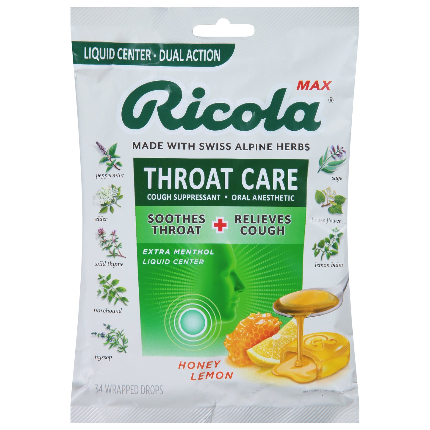 Ricola Honey Lemon Throat Care 34 Wrapped Drops