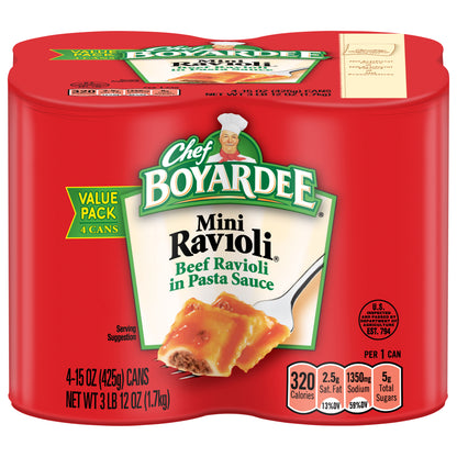 Chef Boyardee Mini Ravioli, 15 oz, 4 Pack