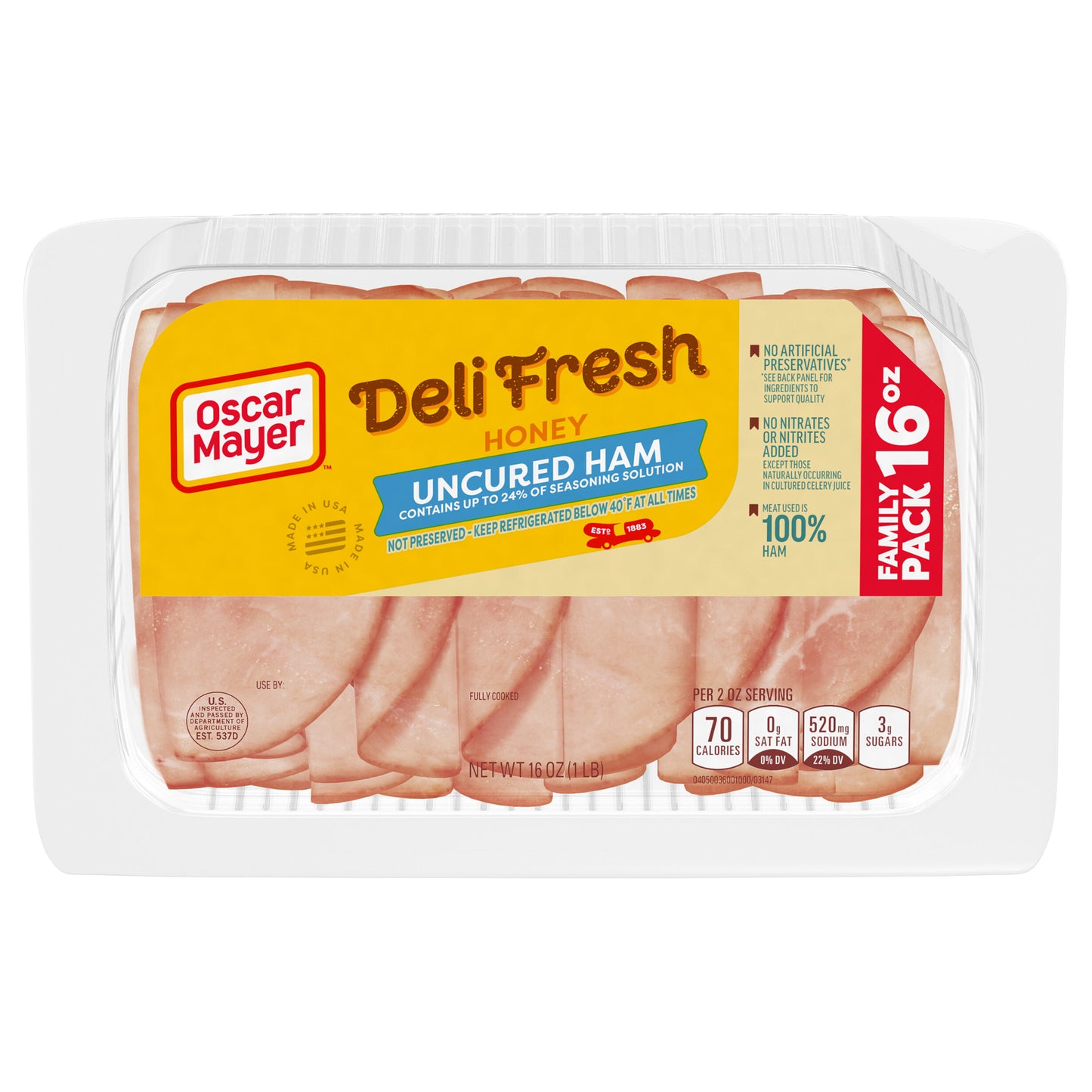 Oscar Mayer Deli Fresh Honey Uncured Sliced Ham Deli Lunch Meat Family Size, 16 oz Package