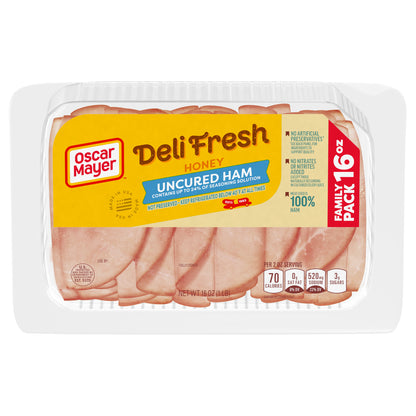 Oscar Mayer Deli Fresh Honey Uncured Sliced Ham Deli Lunch Meat Family Size, 16 oz Package