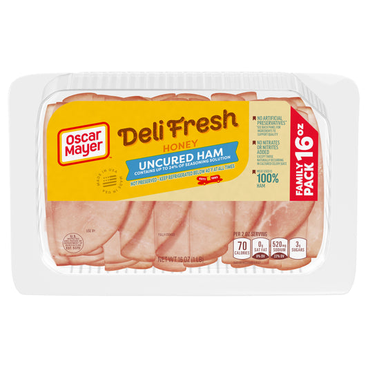 Oscar Mayer Deli Fresh Honey Uncured Sliced Ham Deli Lunch Meat Family Size, 16 oz Package