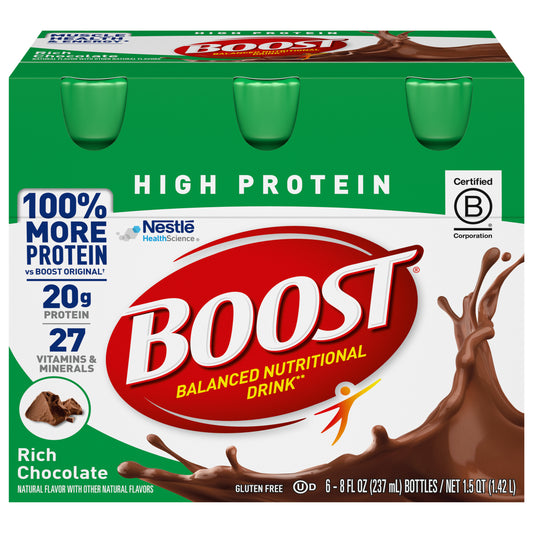 Boost High Protein Rich Chocolate Balanced Nutritional Drink 6 - 8 fl oz Bottles
