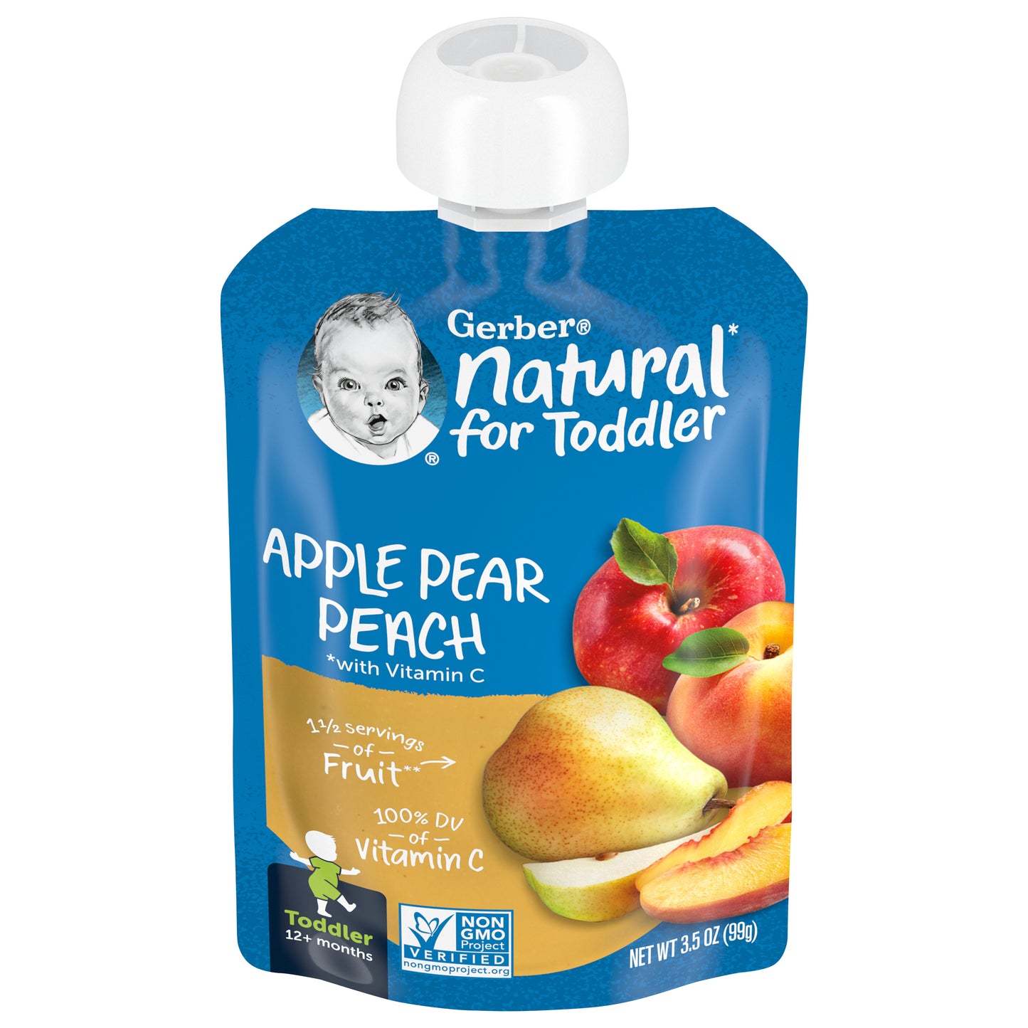 Gerber Natural for Toddler, Apple Pear Peach Toddler Pouch, 3.5 oz Pouch