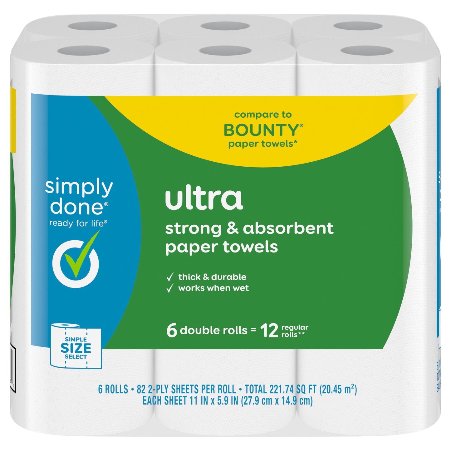Simply Done Ultra Strong & Absorbent 2-Ply Paper Towel 6 Rolls