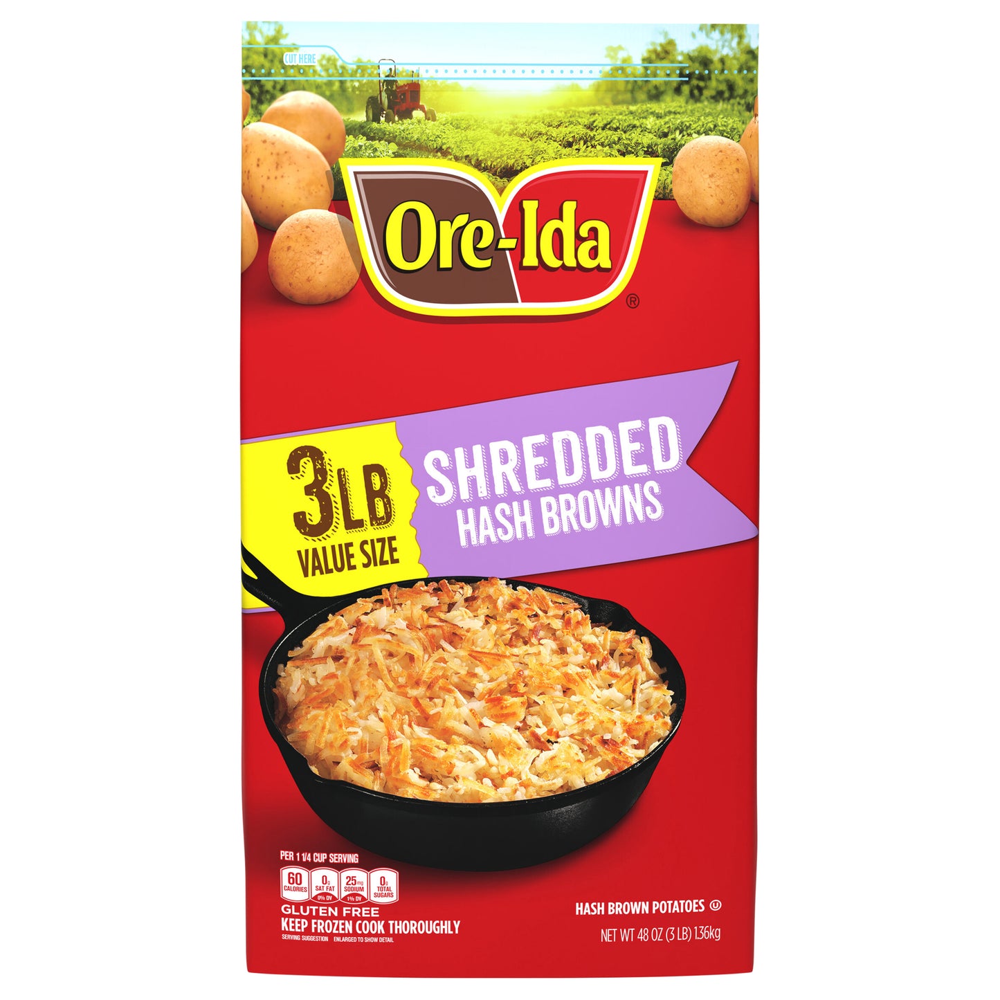 Ore-Ida Shredded Hash Browns Frozen Potatoes Value Size, 3 lb Bag