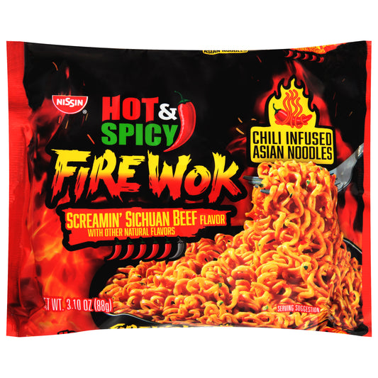 Nissin Fire Wok Hot & Spicy Screamin' Sichuan Beef Flavor Asian Noodles 3.10 oz
