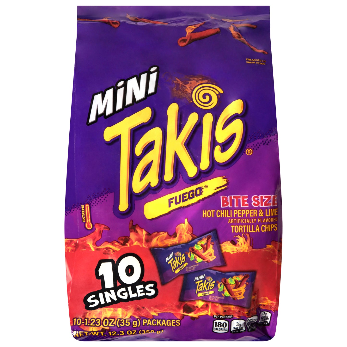 Takis Extreme Fuego Mini Tortilla Chips 10 - 1.23 oz Packages