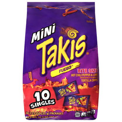 Takis Extreme Fuego Mini Tortilla Chips 10 - 1.23 oz Packages
