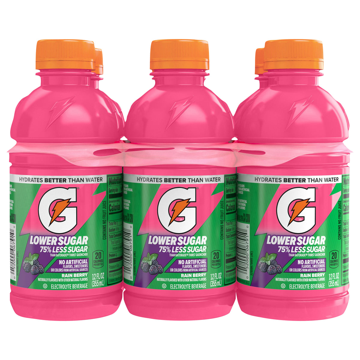 Gatorade Lower Sugar Electrolyte Beverage Rain Berry 12 Fl Oz, 6 Count