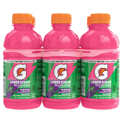 Gatorade Lower Sugar Electrolyte Beverage Rain Berry 12 Fl Oz, 6 Count