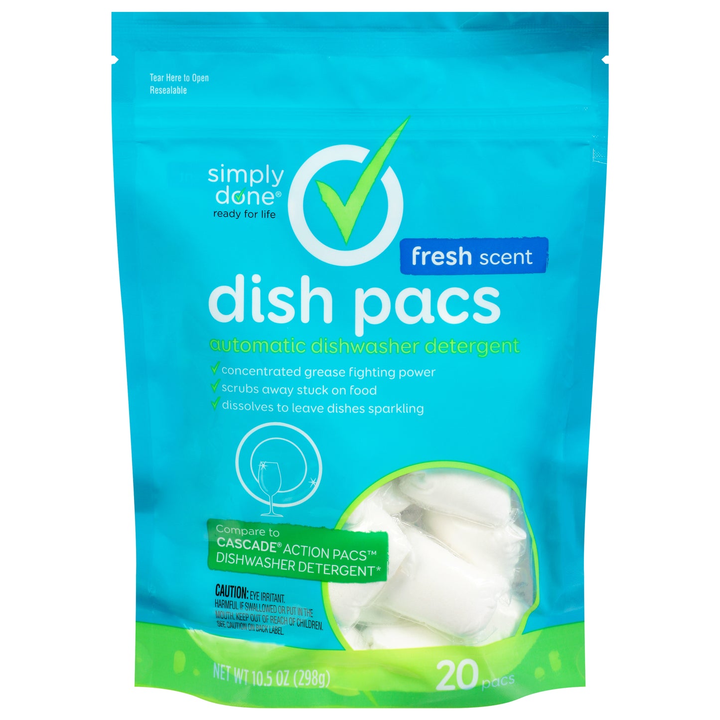Simply Done Automatic Dish Pacs Fresh Scent Dishwasher Detergent 20 Pacs 20 ea