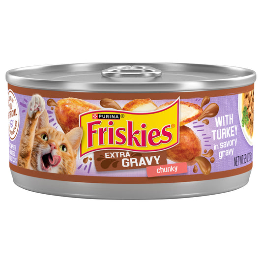 Purina Friskies Gravy Wet Cat Food, Extra Gravy Chunky With Turkey in Savory Gravy - 5.5 oz. Can