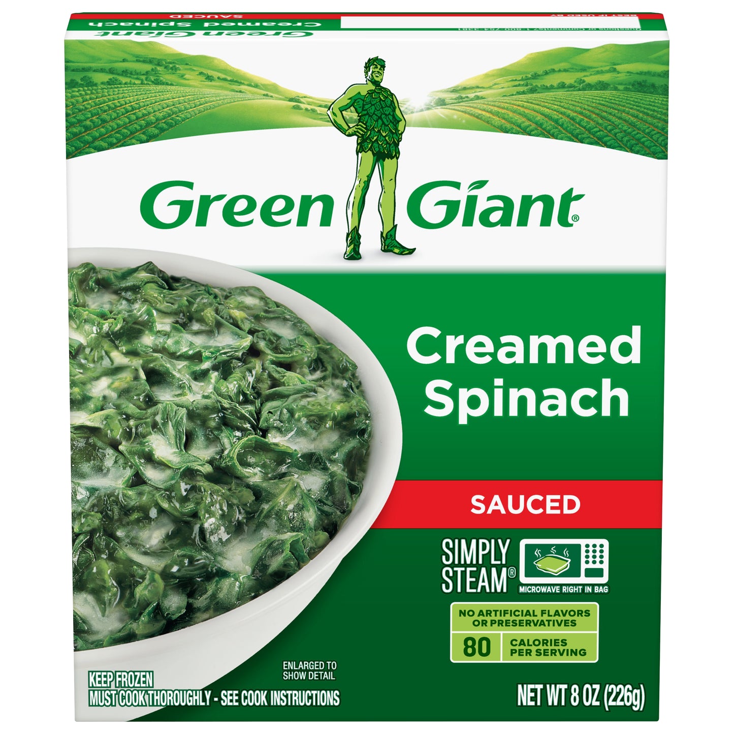 Green Giant Simply Steam Creamed Spinach, Sauced Frozen Vegetables, 8 OZ