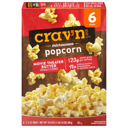 Crav'n Flavor Movie Theater Butter Microwave Popcorn 6 - 3.3 oz Bags