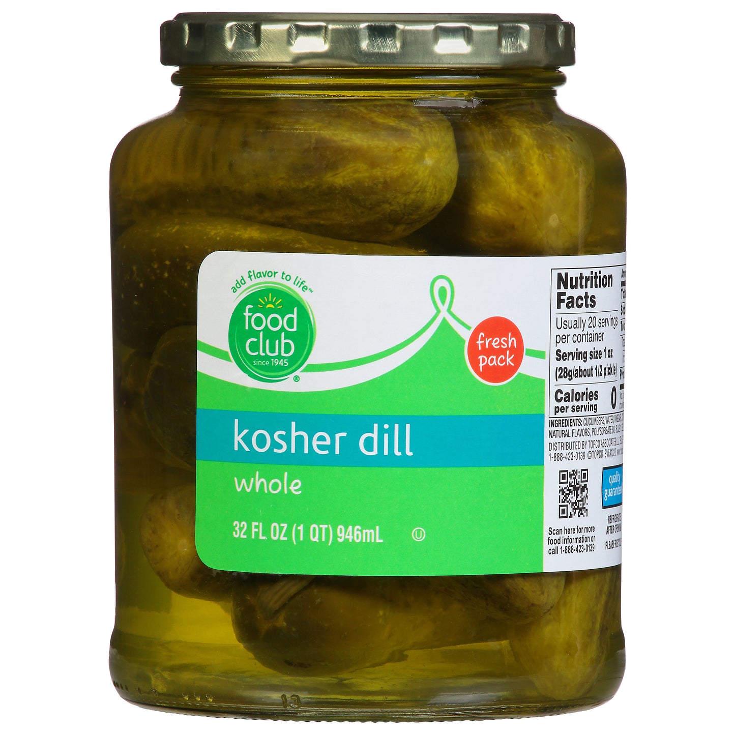 Food Club Whole Kosher Dill Pickles 32 fl oz