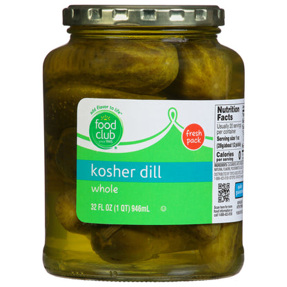Food Club Whole Kosher Dill Pickles 32 fl oz