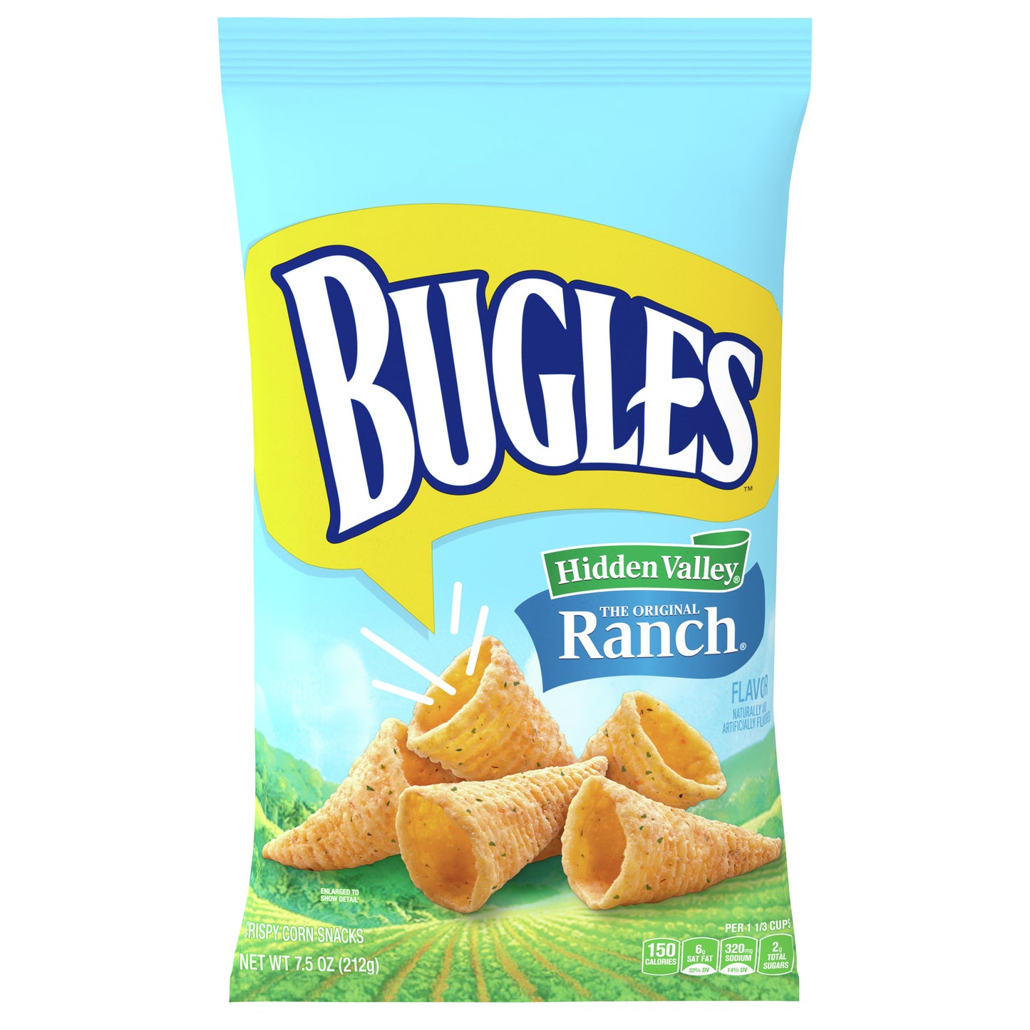 Bugles Crispy Corn Snacks, Hidden Valley Ranch Flavor, Snack Bag, 7.5 oz