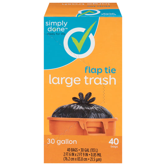Simply Done 30 Gallon Flap Tie Large Trash Bags 40 ea
