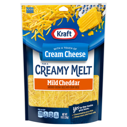 Kraft Mild Cheddar Shredded Cheese with a Touch of Cream Cheese for a Creamy Melt, 8 oz Bag