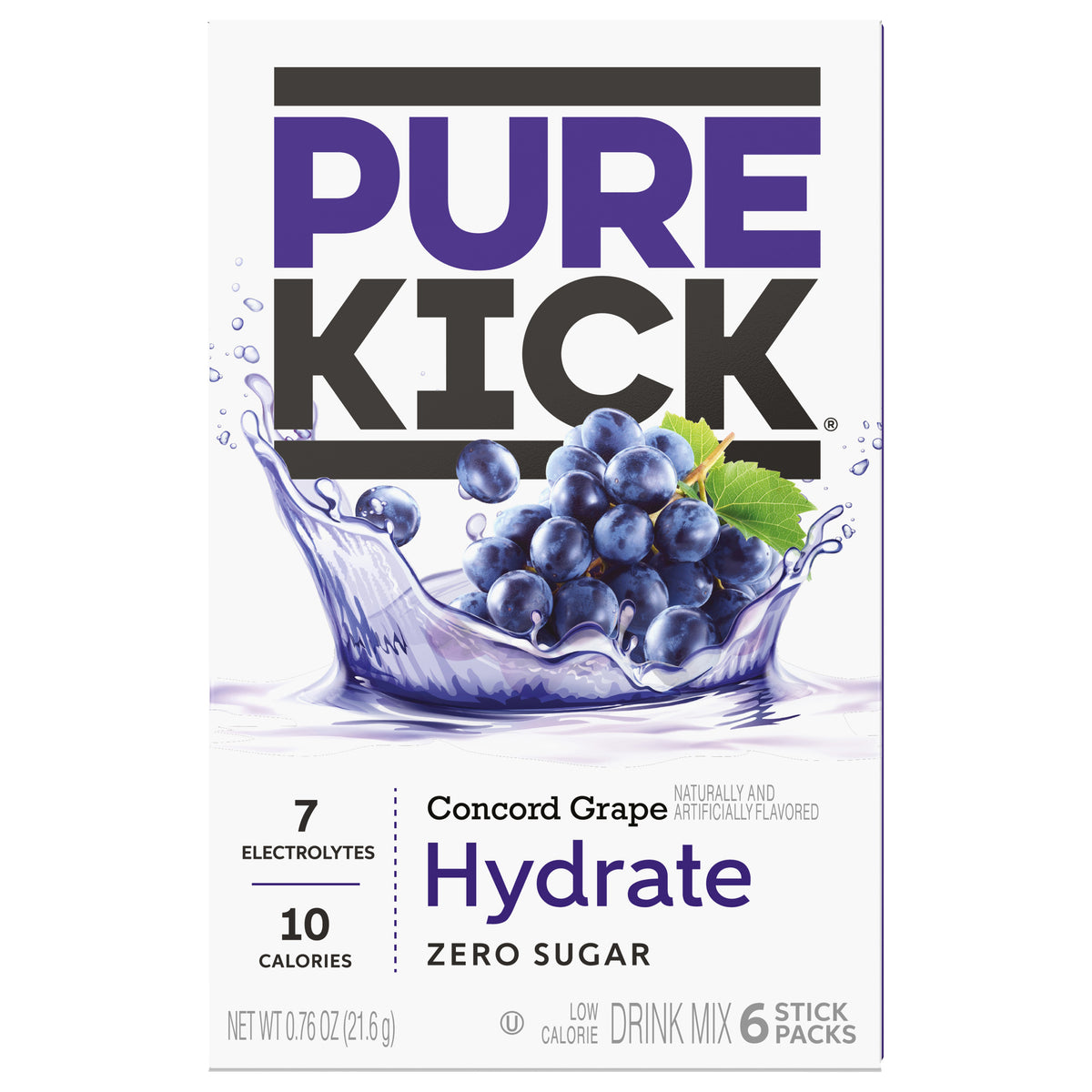 Pure Kick Hydration Drink Sticks Concord Grape 6ct