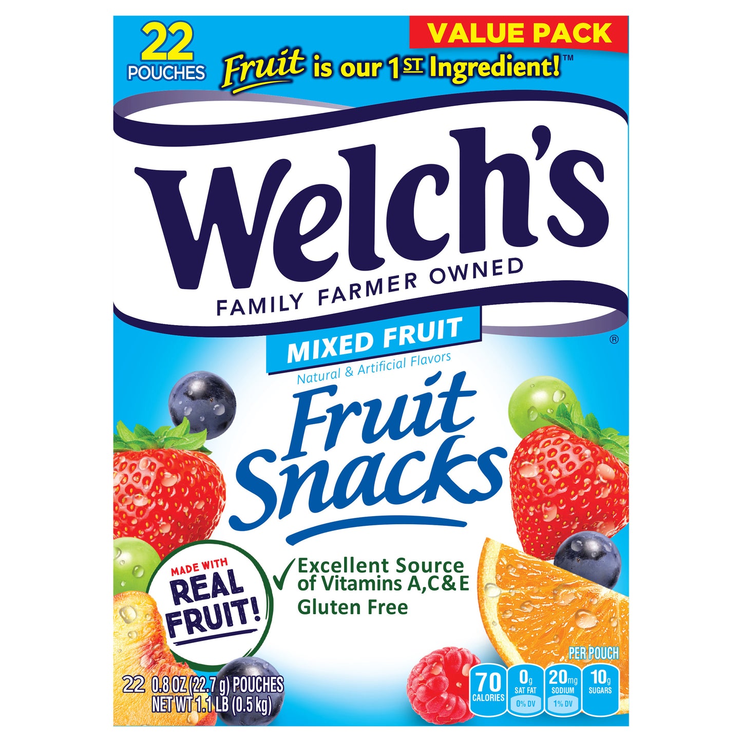 Welch's Mixed Fruits Fruit Snacks 0.8oz Pouches - 22ct Box