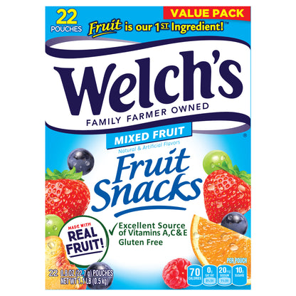 Welch's Mixed Fruits Fruit Snacks 0.8oz Pouches - 22ct Box