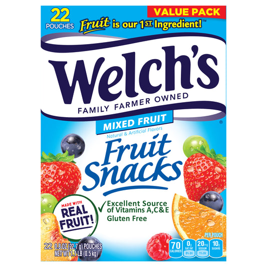 Welch's Mixed Fruits Fruit Snacks 0.8oz Pouches - 22ct Box