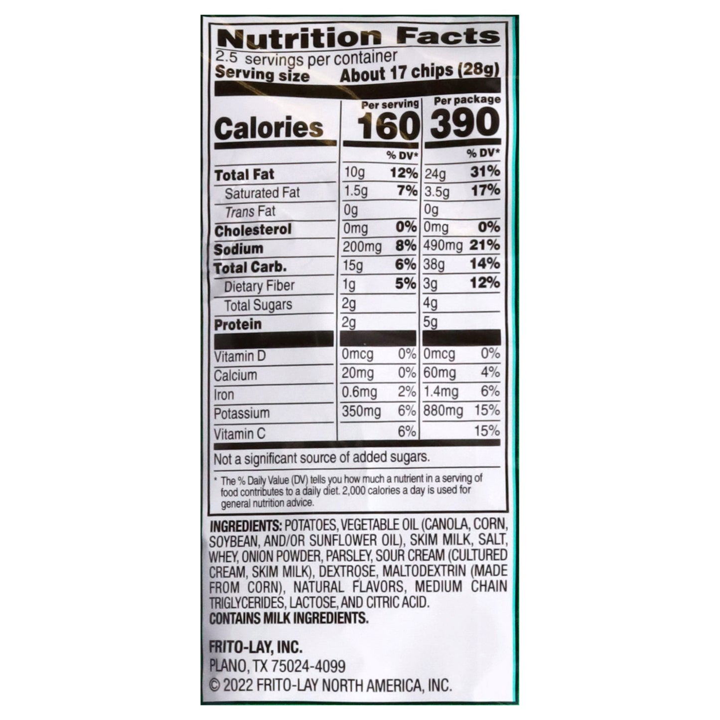 Lay's Sour Cream & Onion Flavored Potato Chips 2.5 oz
