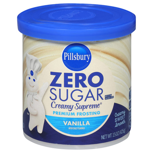 Pillsbury Zero Sugar Creamy Supreme Vanilla Premium Frosting, 15 Oz Tub
