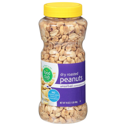 Food Club Dry Roasted Unsalted Peanuts 16 oz