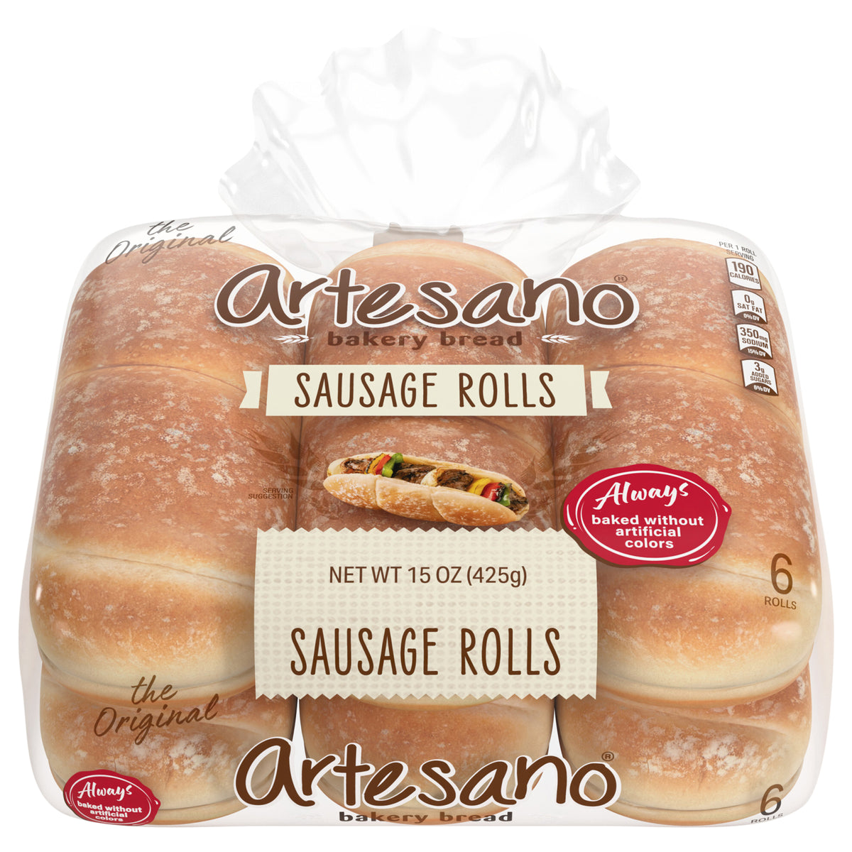 Artesano Plain Sausage Rolls, 6 count, 15 oz