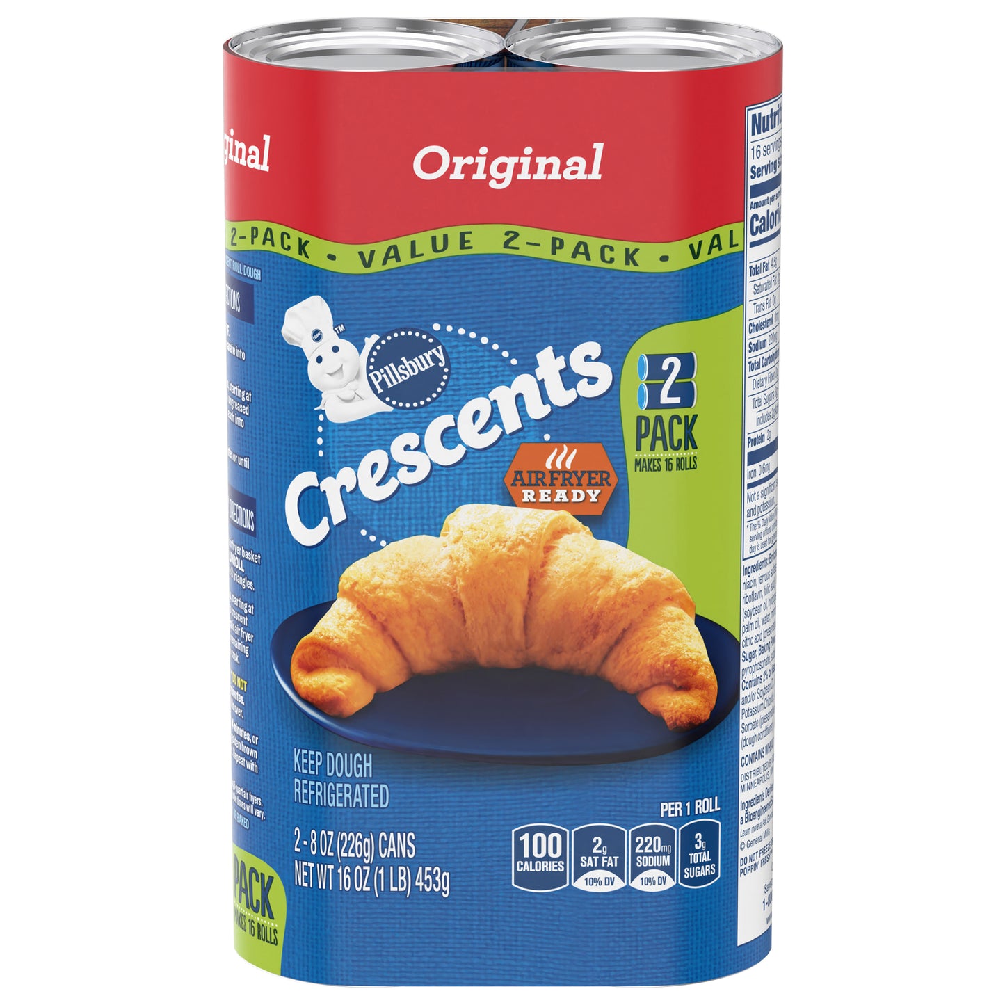 Pillsbury Crescent Rolls, Original Refrigerated Canned Pastry Dough, Value 2-Pack, 16 Rolls, 16 oz