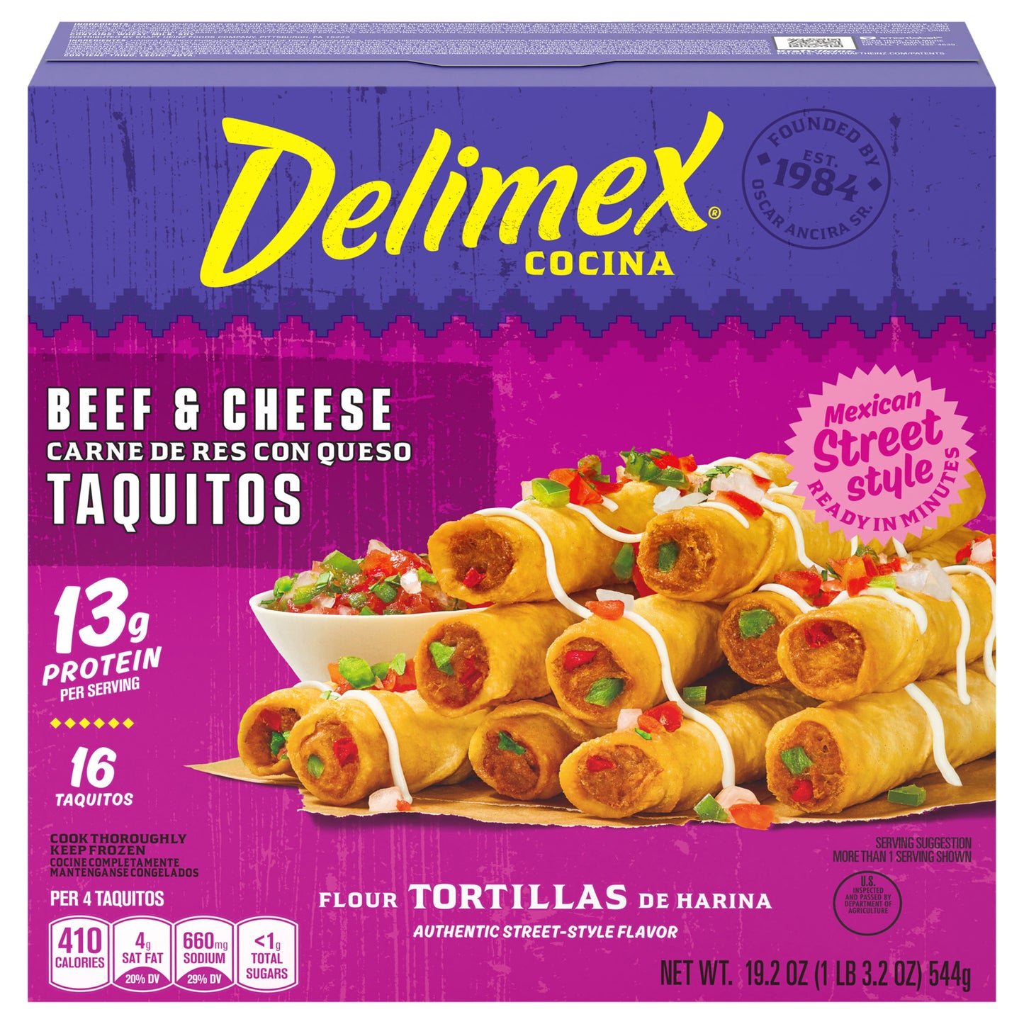 Delimex Beef & Cheese Taquitos Frozen Snacks, 16 ct Box
