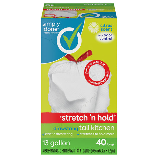 Simply Done Drawstring Citrus Scent Tall Kitchen Bags 13 Gallon 40 ea