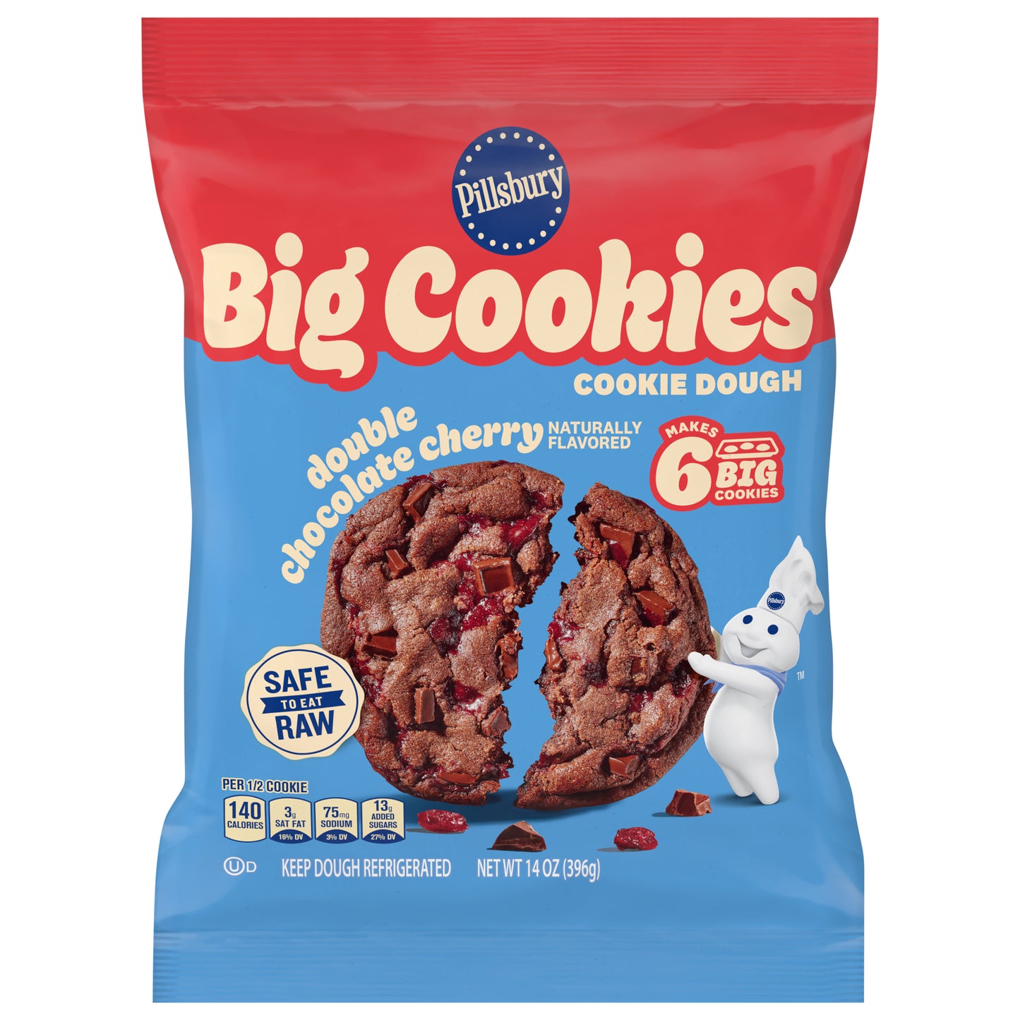 Pillsbury Ready to Bake! Big Cookies Double Chocolate Cherry Cookie Dough, 6 Count, 14 oz