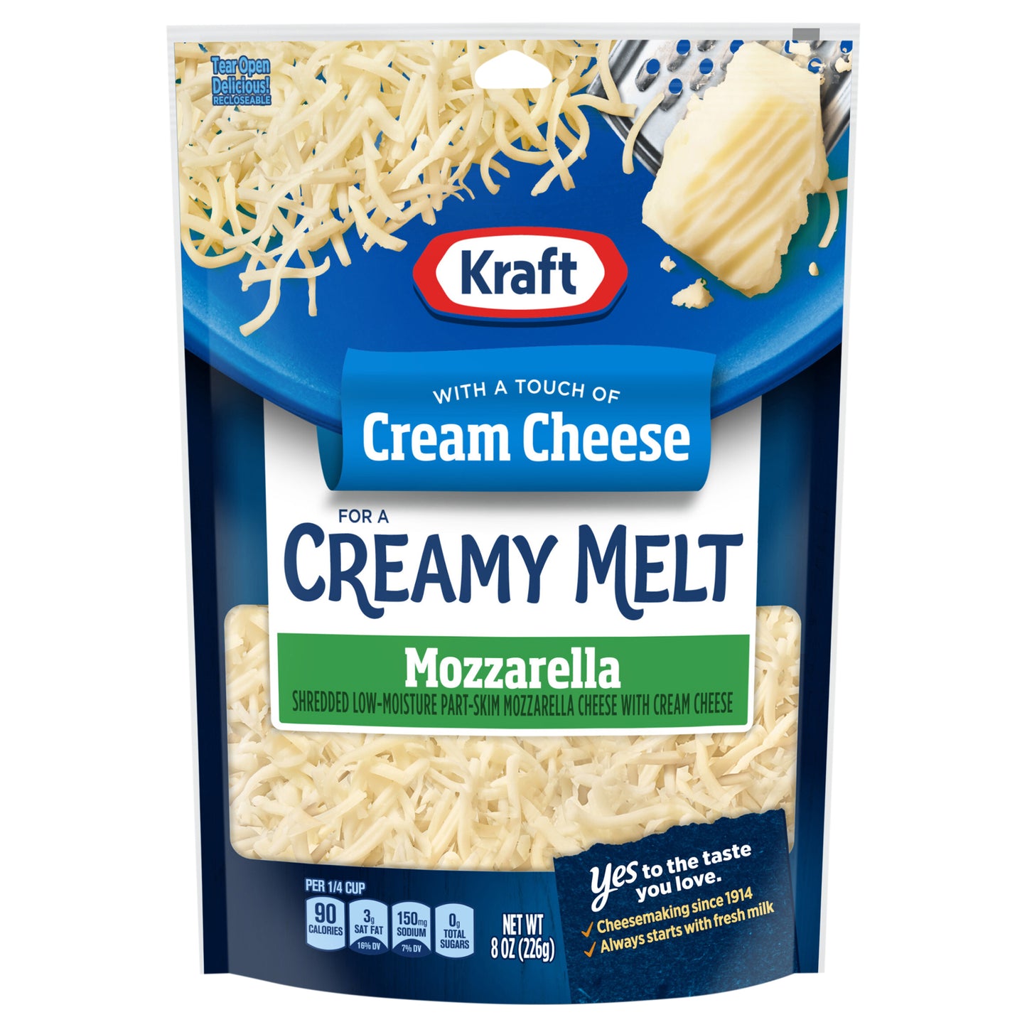 Kraft Mozzarella Shredded Cheese with a Touch of Cream Cheese for a Creamy Melt, 8 oz Bag